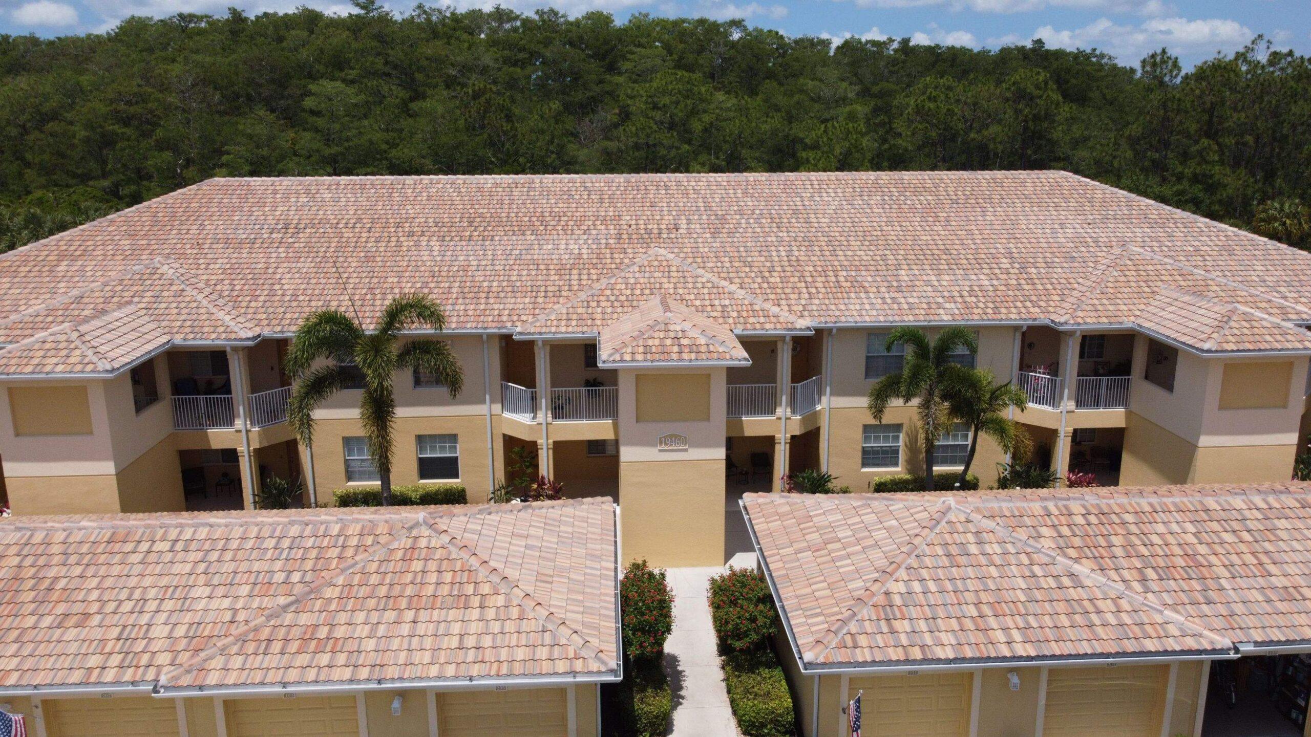 Aerial perspective of tile roof residential project