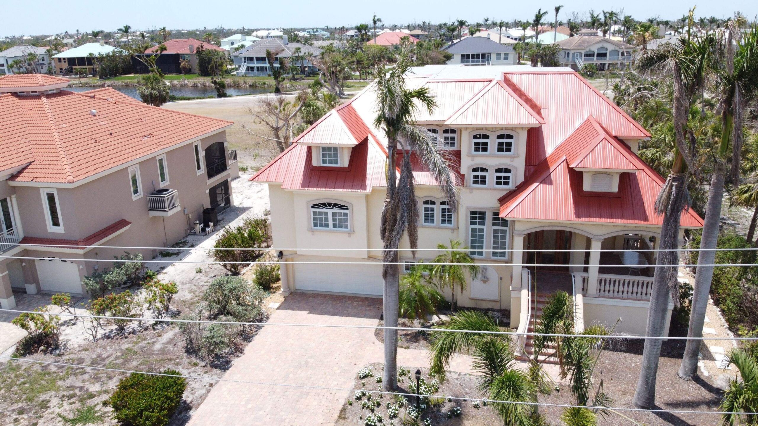 Aerial view of completed white membrane roof project