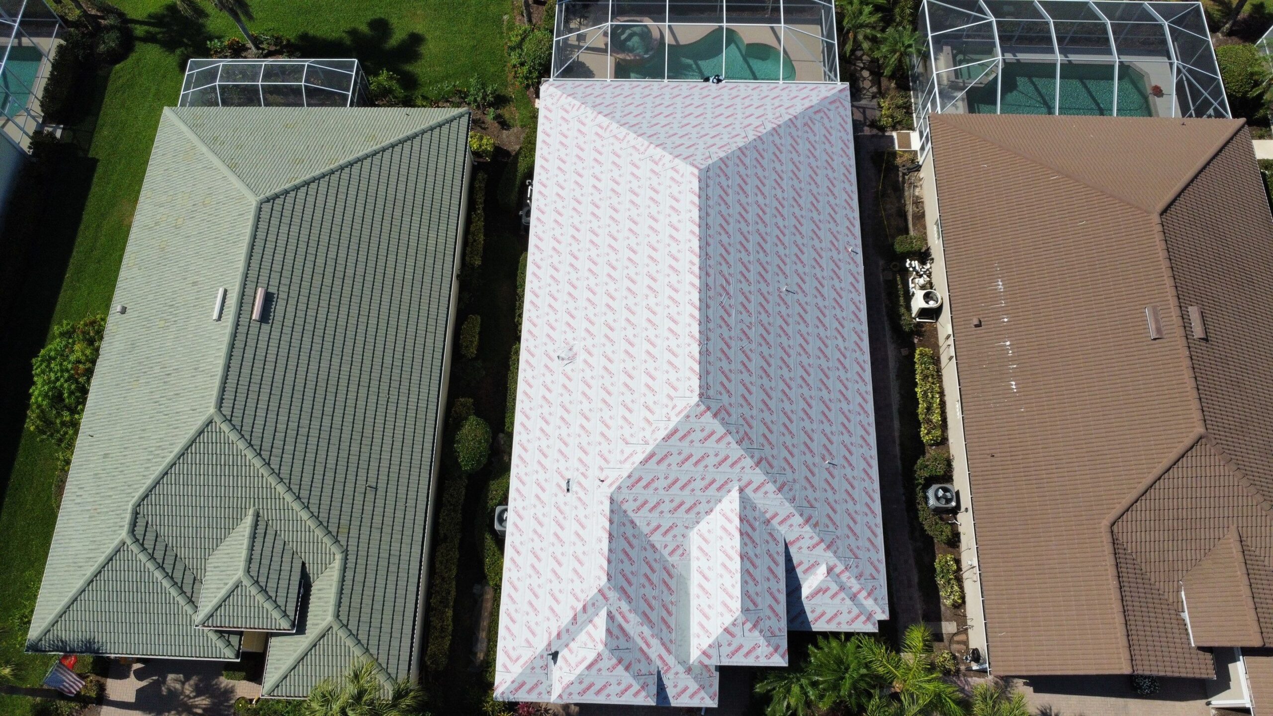 Aerial overview of residential roofing project