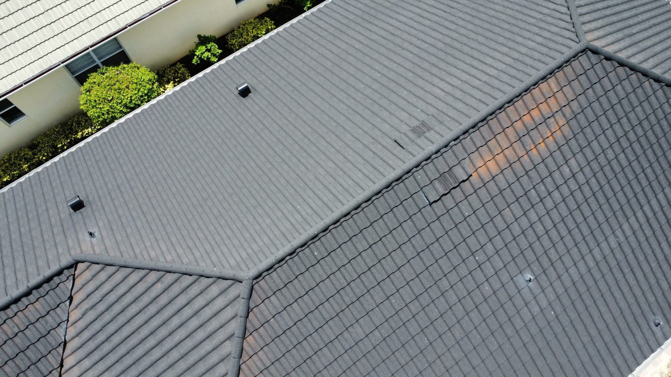 Commercial white membrane roof aerial view