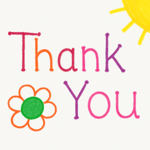 Thank you message with colorful flowers and sun design